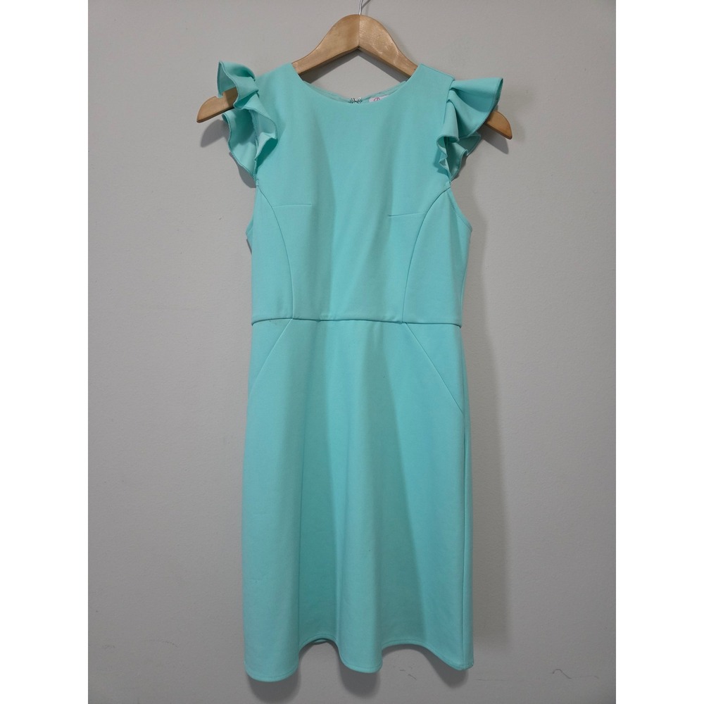 Pink Lily Aqua Mint Green Ruffle Cap Sleeve Sheath Mini‎ Dress Womens Small